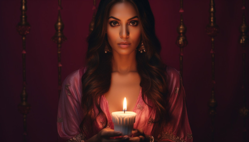 A beautiful picture of an indian woman holding a candle