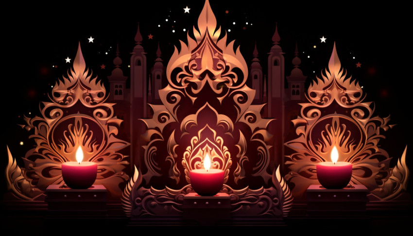 Bright Diyas Against Dark Background Bright Diyas Against Dark Background