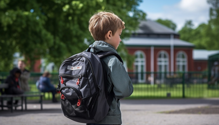 young boy getting back to school back view