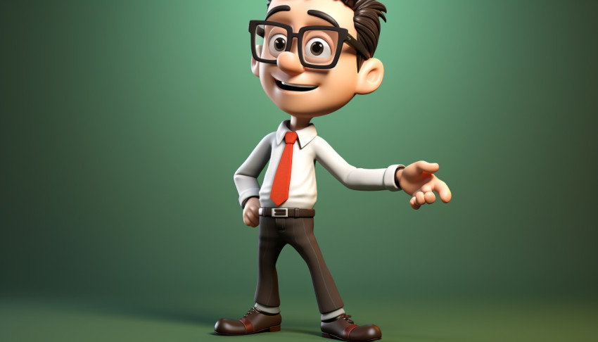 Cartoon Character Wearing Glasses and Pixar Tie