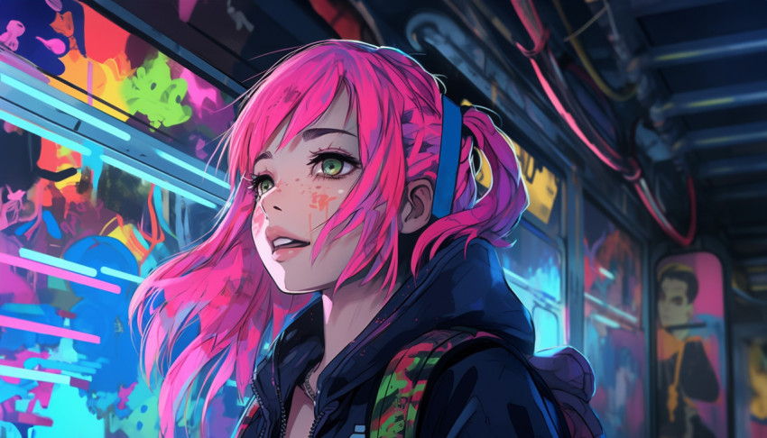 Standing Anime Girl with Pink Hair