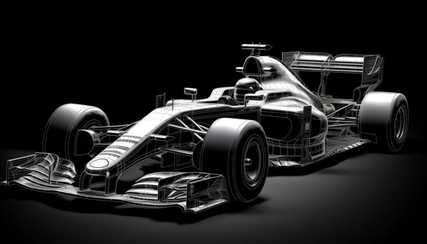 drawing f1 racing car on black background