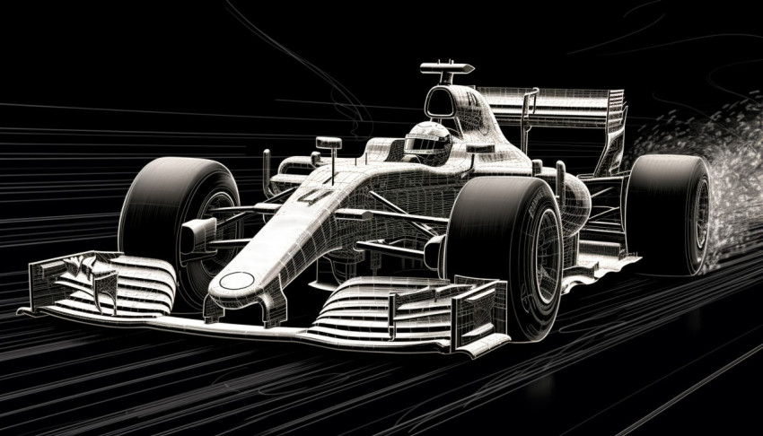 Black and White Drawing of F1 Racing Car