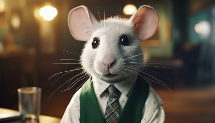 a rat wearing a tie in a background