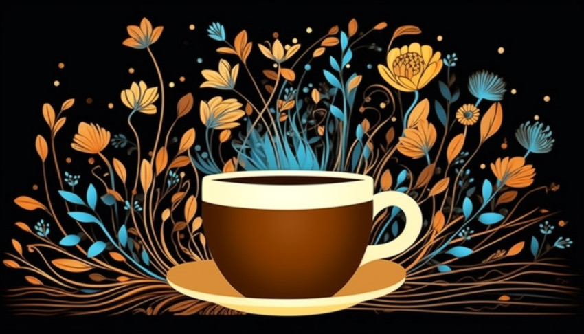 Brown Coffee Cup with Flower Border