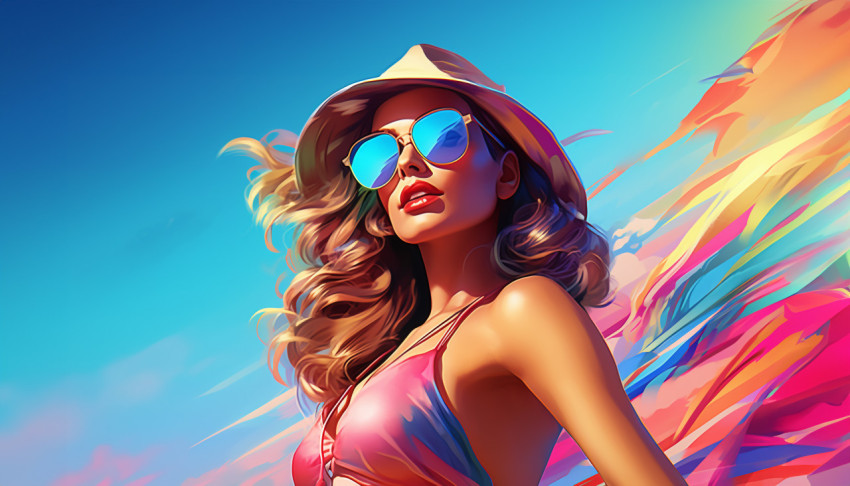 Woman in colorful sunglasses on beach