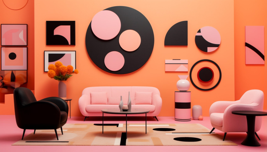 pink walls with colorful accents and pink furniture