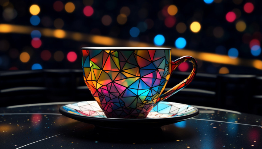 a 3d rendering of a futuristic cup on a dark table