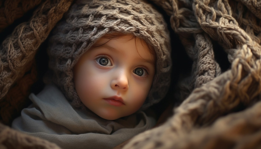 Baby in Blanket with Hat and Scarf