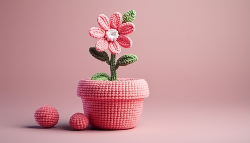 Crochet Flower Arrangement in Pink Pot