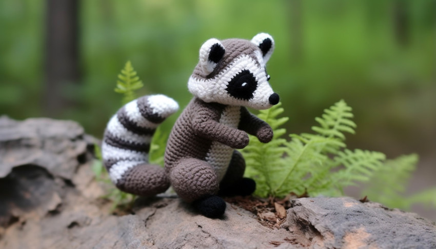 Crocheted Raccoon in Gray and Gray