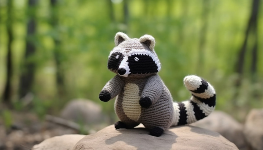 Standing Crocheted Raccoon in Grays