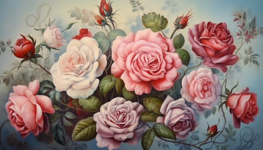 Group of Roses on Antique Paper