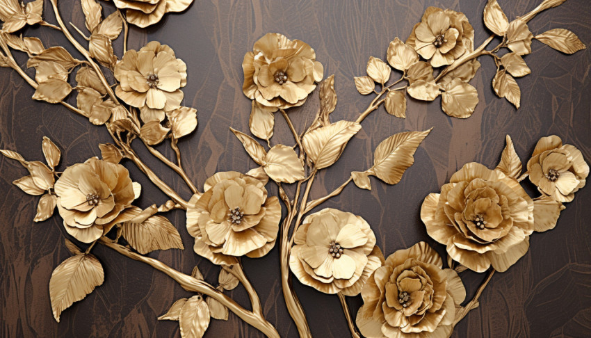 3D Gold Floral Wallpaper