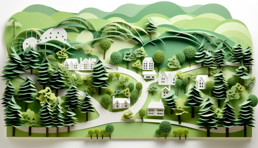 Creative paper art design of countryside
