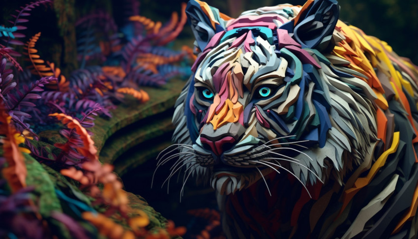 A colored tiger is made from paper