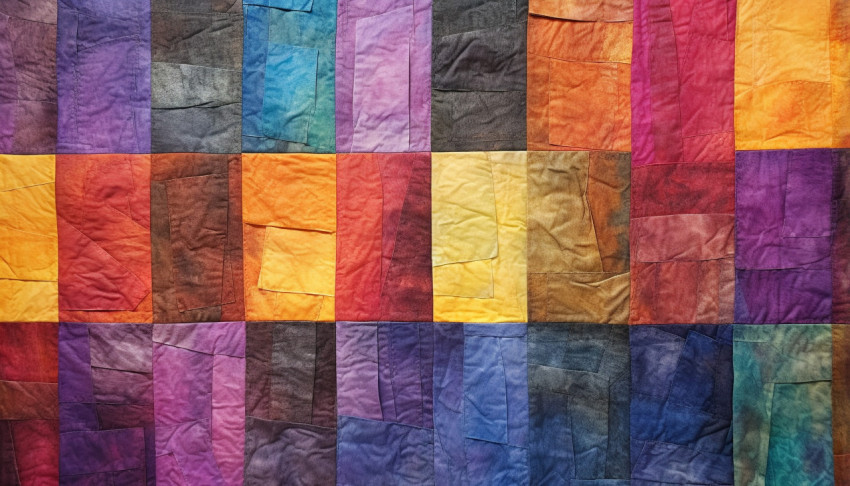 A quilt with many mixed colors made with squares