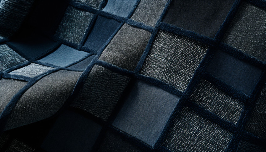 An image of fabric with squares made of denim