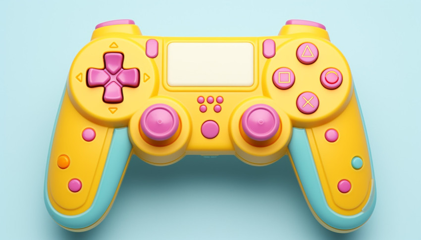 Yellow and pink video game controller