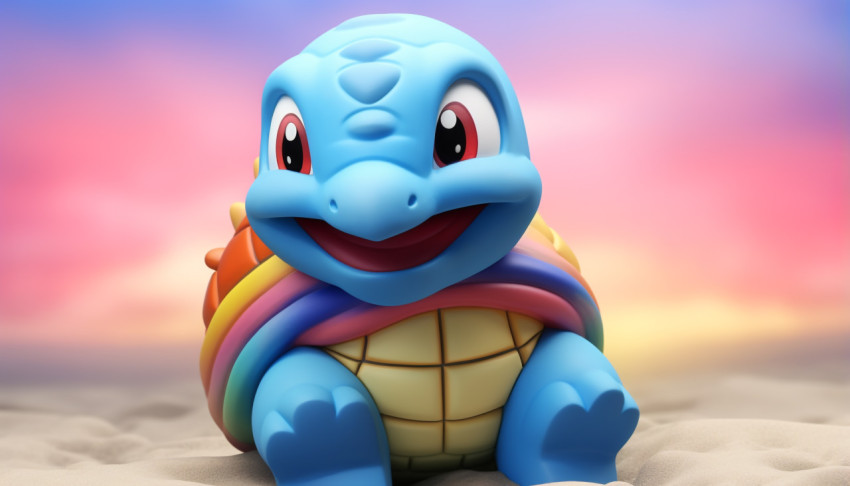 Small blue turtle with rainbow design
