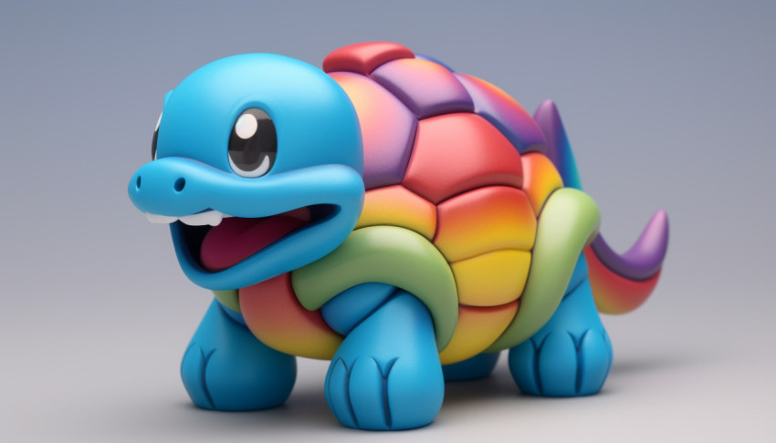 Blue toy turtle with rainbow shell