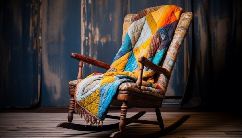 Colorful Rocking Chair with Hand-Quilted Throw