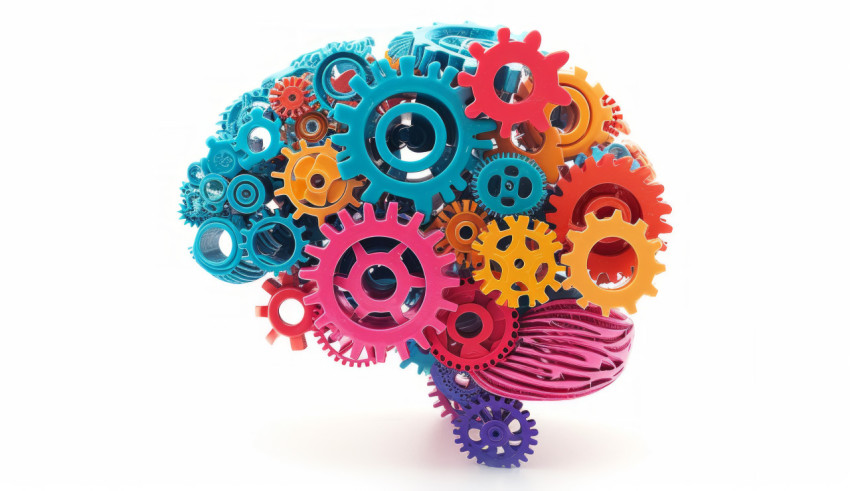 Multiple gears form a colorful brain