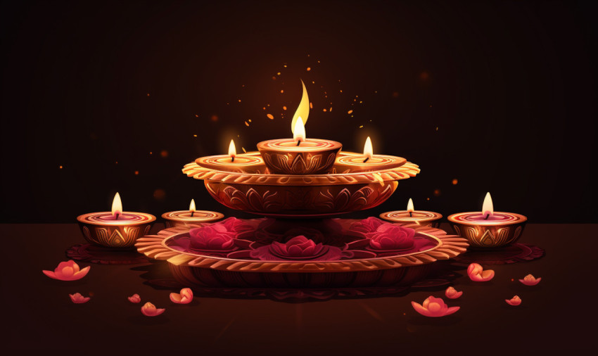 The beautiful lights of the pooja lit with diyas vector illustra The beautiful lights of the pooja lit with diyas vector illustra