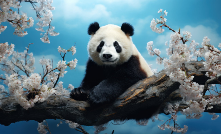 Adorable panda perched on a branch