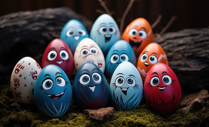 Vibrant easter eggs featuring whimsical cartoon characters