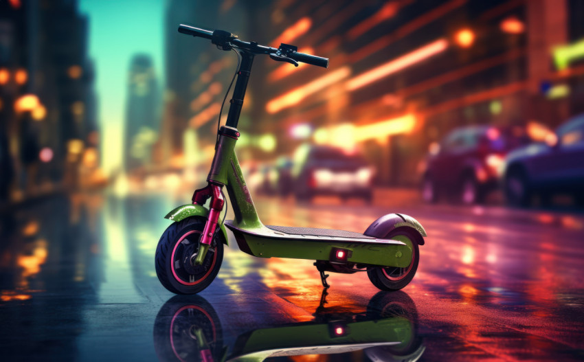 City scene featuring an electric scooter