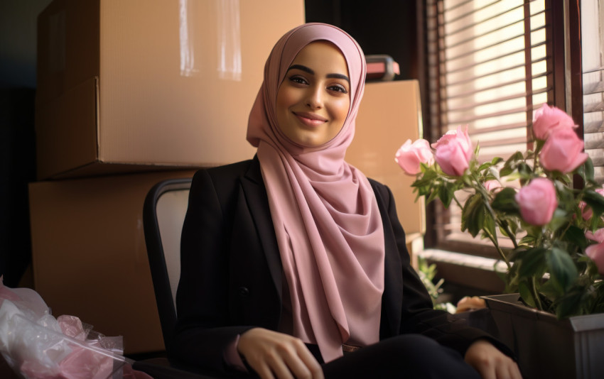 Office photo of a smiling muslim businesswoman