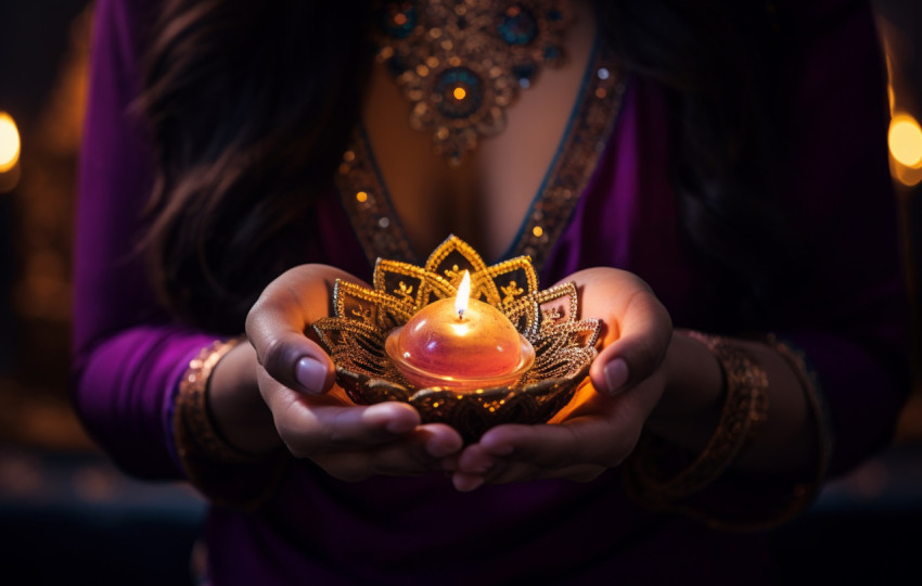 Beautiful Woman Holding Diya Beautiful Woman Holding Diya