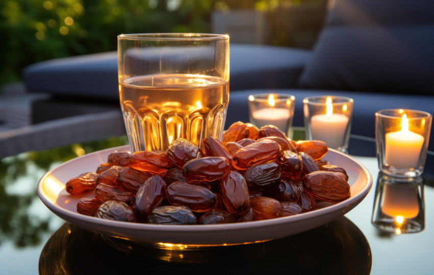 Delicious dates paired with a cool glass of water for a delightful treat