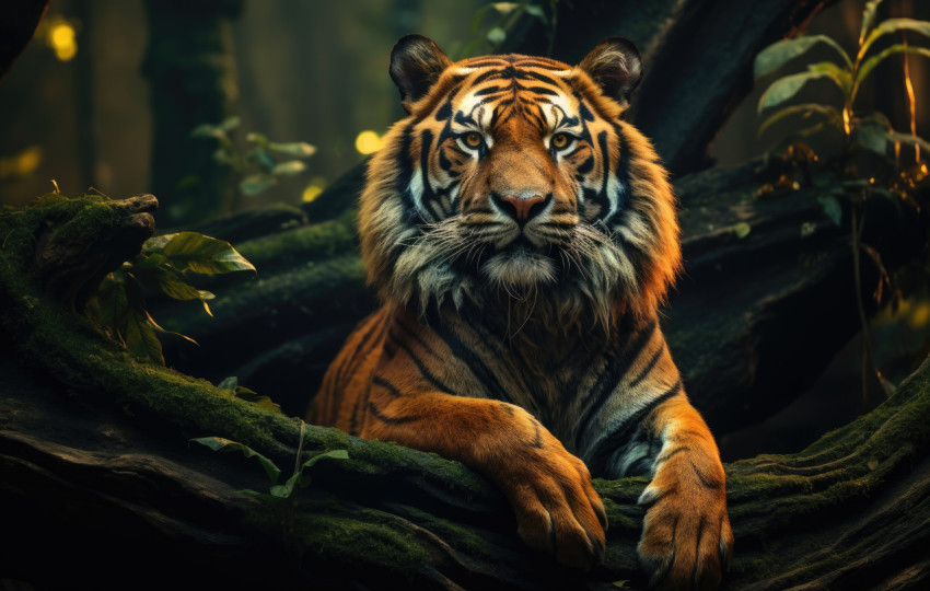 Majestic tiger sitting in the forest