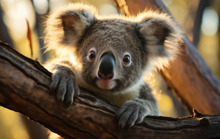 Adorable koala bear on a tree branch