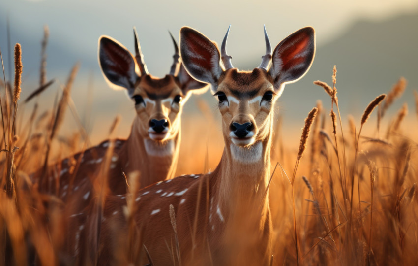 Two gazelles standing gracefully in a grassland