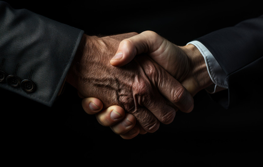 Successful handshake between two individuals finalizing a business deal with both parties in agreement