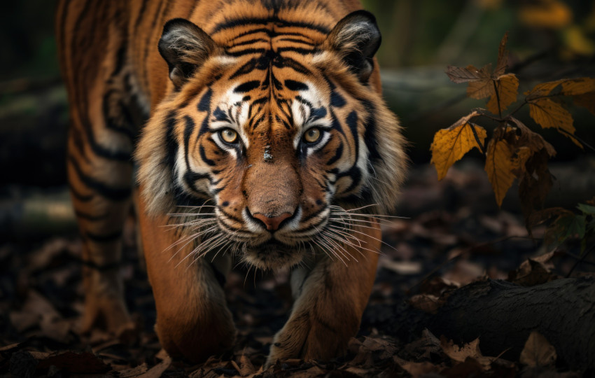 Majestic tiger in the forest making eye contact with the camera