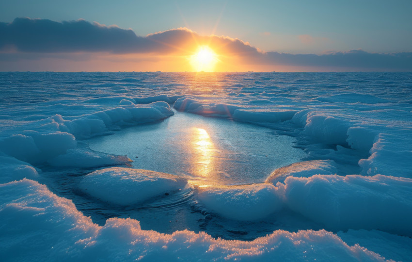 Glorious sunlight bathes open sea ice forming a dazzling and enchanting display of natural wonder