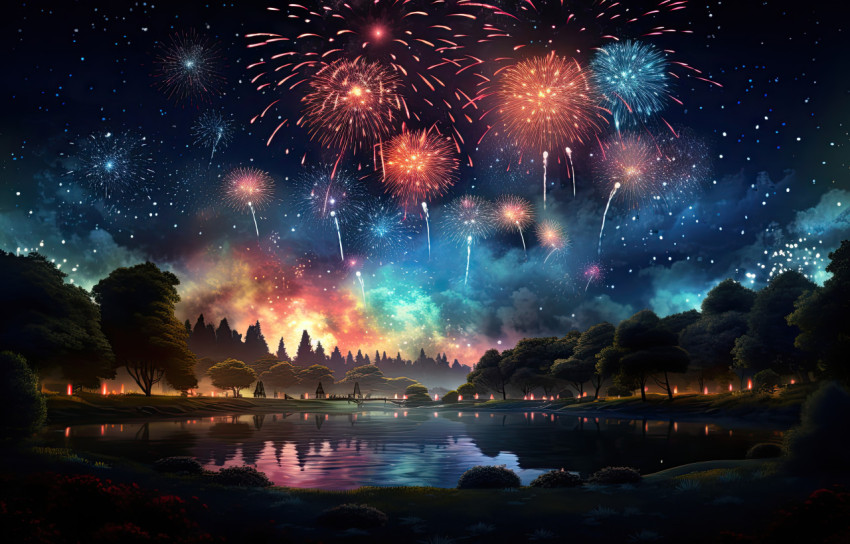 Fireworks bursting in the night sky