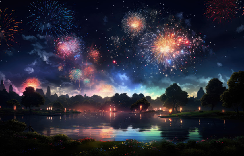 Fireworks bursting in the night sky