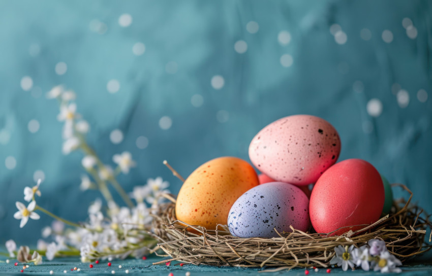 A colored eggs in a nest