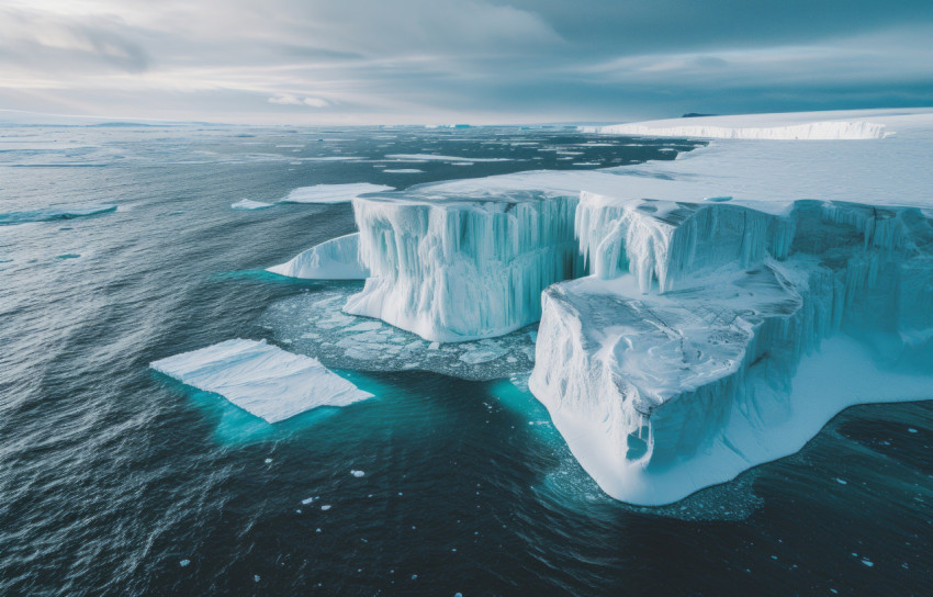Overlying icebergs in a frozen scene