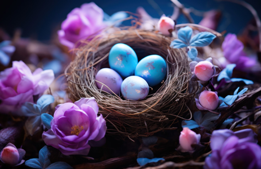 A nest filled with easter eggs A nest filled with easter eggs