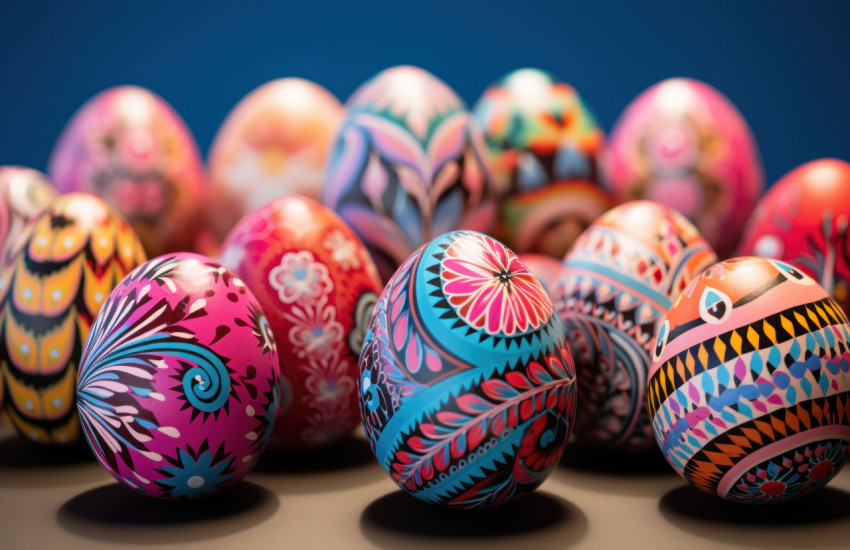 Colorful easter eggs on a pink background adding a touch of celebration and happiness to the scene