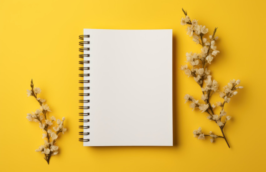 Empty notepad on vibrant yellow backdrop