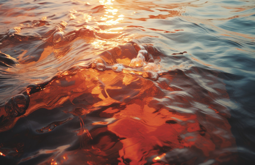 Beautiful waves running through water at sunset create a mesmerizing scene of nature beauty and tranquility