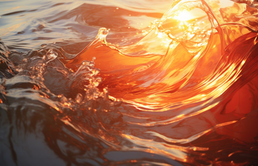 Sunset casts a warm glow on the waves creating a serene and captivating display of nature fluid dance in the water