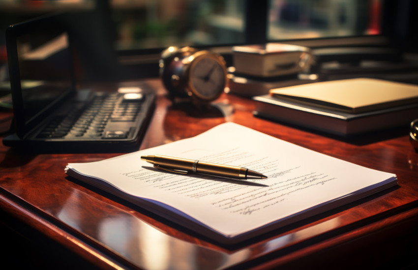 Document being signed with a pen on a desk